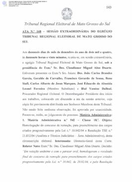 Ata extraordinária do TRE-MS n.168
