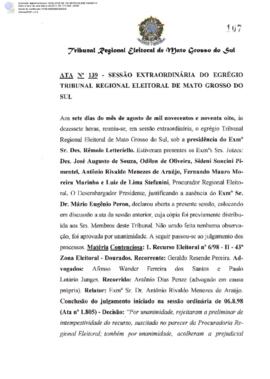 Ata extraordinária do TRE-MS n.139
