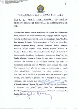 Ata extraordinária do TRE-MS n.152