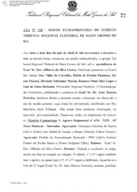 Ata extraordinária do TRE-MS n.118