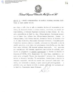 Ata extraordinária do TRE-MS n.071
